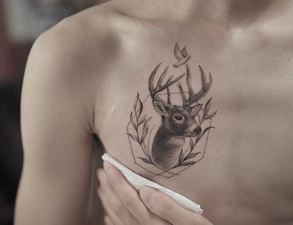 鹿纹身鹿角纹身图案武汉纹身鹿头纹身武汉铁木针刺青.